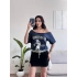Düşük Omuz Oversize Tshirt - LACİVERT