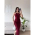 Halter Yaka Aksesuarlı Elbise - BORDO