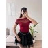 Kayık Yaka Tül Detay Crop - BORDO