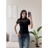Kayık Yaka Tül Detay Crop - SİYAH