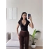 Bel Bağlamalı V Yaka Dantel Crop - KAHVE