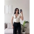 Bel Bağlamalı V Yaka Dantel Crop - BEYAZ