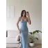 Askılı Derin Yırtmaç Elbise - MAVİ
