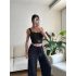 Aksesuar Biyeli Crop & Pantolon Takım - SİYAH