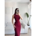 Aksesuar Detay Halter Yaka Elbise - BORDO