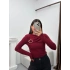 Aksesuarlı Kayık Yaka Bluz - BORDO