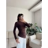 Asimetrik Yan Lastik Bluz - KAHVE