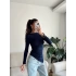 Asimetrik Yan Lastik Bluz - LACİVERT