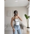 Askılı Ara Biyeli Crop - BEYAZ