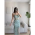 Askılı Çiçek Desen Yırtmaç Detay Takım - YEŞİL