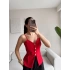 Askılı Çıtçıtlı Korse Bluz - KIRMIZI