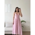 Askılı Önü Düğmeli Çilek Elbise - PEMBE