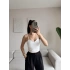 Askılı Taşlı Crop - BEYAZ