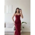 Askılı Viskon Maxi Elbise - BORDO
