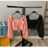 Bağlamalı Büzgülü Madonna Yaka Crop Bluz-PUDRA