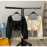 Bağlamalı Büzgülü Madonna Yaka Crop Bluz-SİYAH