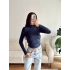Balıkçı Yaka Buzzy Crop- LACİVERT