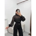 Balıkçı Yaka Şifon Bodysuit - SİYAH