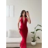Bel Dekolte Halter Maxi Elbise - KIRMIZI