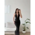 Bel Dekolte Halter Maxi Elbise - SİYAH