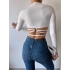 Bel Halka Detay Crop Bluz-BEYAZ