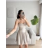 Bel Korse Omuz Bağlamalı Elbise - BEJ