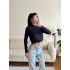 Bel Lastik Crop Sweat - LACİVERT