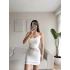 Bel Tül Tek Omuz Elbise - BEYAZ