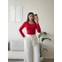 Bisiklet Yaka Bodysuit - KIRMIZI