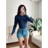 Bisiklet Yaka Crop - LACİVERT
