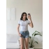 Biyeli Crop Tişört - BEYAZ