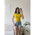 Biyeli Crop Tişört - SARI