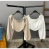 Biyeli Madonna Yaka Crop Bluz-VİZON