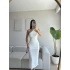 Boyun Bağlamalı Astarlı Elbise - BEYAZ