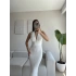 Boyun Bağlamalı Gofre Elbise - BEYAZ