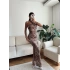 Boyun Çapraz Yırtmaçlı Elbise - LEOPAR