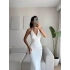 Büzgülü Boyun Bağlamalı Maxi Elbise - BEYAZ