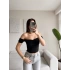 Büzgülü Madonna Crop - SİYAH