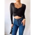 Büzgülü Omuz Detay Crop Bluz-SİYAH