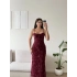 Çiçek Desen Sırt Bağcıklı Elbise - BORDO