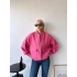 Çift Cep Kol Fermuarlı Kaşe Bomber Ceket-PEMBE
