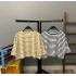 Çizgili Crop T-shirt-BEJ