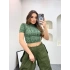 Çizgili Dik Yaka Crop-YEŞİL