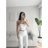 Çizgili Straplez Crop & Pantolon Takım - BEYAZ