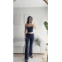 Çizgili Straplez Crop & Pantolon Takım - LACİVERT