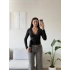 Dantel Detay Kruvaze Bluz - SİYAH