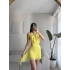 Degaje Yaka Tasarım Elbise - SARI