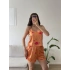 Desenli Saten Şortlu Takım - TURUNCU