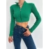 Dik Yaka Fermuarlı Kaşkorse Crop Bluz-YEŞİL