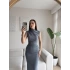 Dik Yaka Simli Drapeli Elbise - GRİ